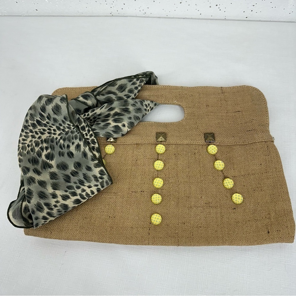 Unbranded Jute Clutch Studded Button Scarf Handbag Purse